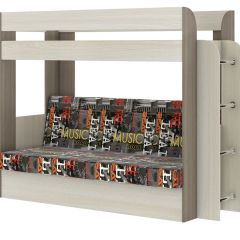Кровать 2-х ярусная с диваном Карамель 75 (Музыка) Ясень шимо светлый/темный в Камышлове - kamyshlov.mebel24.online | фото
