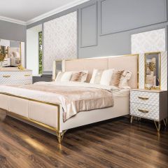 Кровать Lara 1600 с мягким изголовьем + основание (белый глянец) в Камышлове - kamyshlov.mebel24.online | фото 2