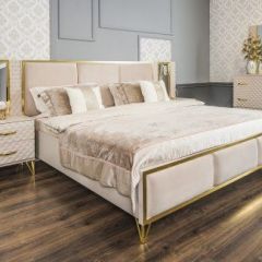 Кровать Lara 1800 с мягким изголовьем + основание (бежевый глянец) в Камышлове - kamyshlov.mebel24.online | фото 3