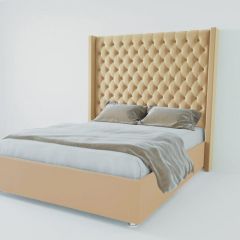 Кровать Версаль ЛЮКС с ПМ 1600 (экокожа бежевая) в Камышлове - kamyshlov.mebel24.online | фото