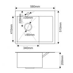 Мойка HD5851L MELANA ProfLine 3,0/200 САТИН врезная прямоугольная с коландером HD5851L в Камышлове - kamyshlov.mebel24.online | фото 2