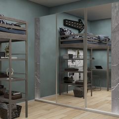 Шкаф-купе 1950 серии SILVER S3+S1+S3Z B22+PL2 (по 2 ящика лев/прав+1штанга+1 полка) профиль «Серебро» в Камышлове - kamyshlov.mebel24.online | фото