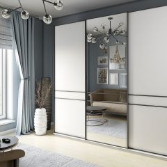 Шкаф-купе 2100 серии SOFT D5+D4+D5+B22+PL3 (по 2 ящика лев/прав+2штанги) профиль «Графит» в Камышлове - kamyshlov.mebel24.online | фото