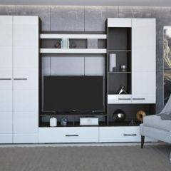 Стенка Ненси 1 (Венге/Белый глянец) в Камышлове - kamyshlov.mebel24.online | фото 2