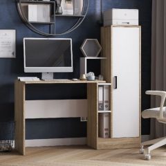 Стол компьютерный СКМ-2 ЛДСП Белый/Дуб сонома в Камышлове - kamyshlov.mebel24.online | фото