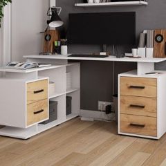 Стол компьютерный угловой СКМУ-3 Белый/Дуб крафт золотой в Камышлове - kamyshlov.mebel24.online | фото
