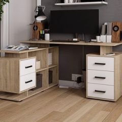 Стол компьютерный угловой СКМУ-3 Белый/Дуб сонома в Камышлове - kamyshlov.mebel24.online | фото