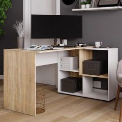 Стол компьютерный угловой СКМУ-4 Белый/Дуб сонома в Камышлове - kamyshlov.mebel24.online | фото