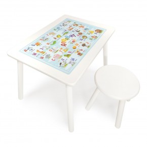Детский комплект стол и табурет круглый Rolti Baby с накладкой Алфавит (белая столешница/белое сиденье/белые ножки) в Камышлове - kamyshlov.mebel24.online | фото