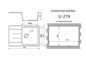 Каменная мойка ULSTONE U-219 (755х505) в Камышлове - kamyshlov.mebel24.online | фото 2