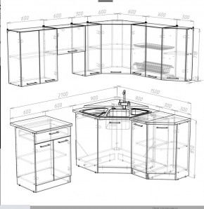 Кухонный гарнитур Ника мега оптима 2100*1500 в Камышлове - kamyshlov.mebel24.online | фото 3