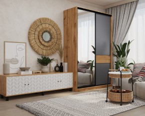 Шкаф-купе SLIM 2-х дверный BS15-6.ZD с зеркалом (дуб вотан/белый/темно-серый/черный муар) в Камышлове - kamyshlov.mebel24.online | фото 3